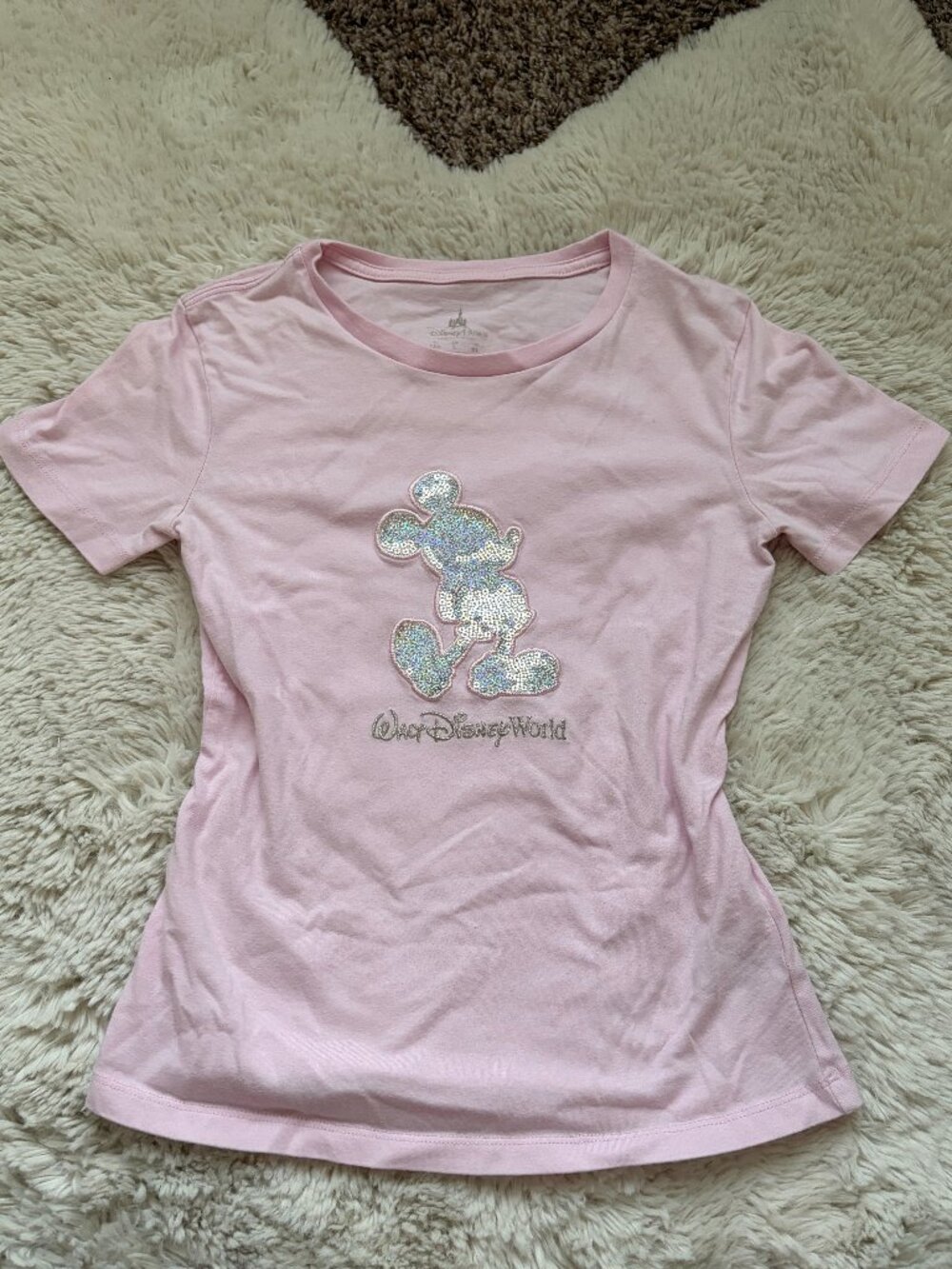 Disney Parks Pink Sequin Mickey Mouse Graphic T-Shirt Youth Size Large